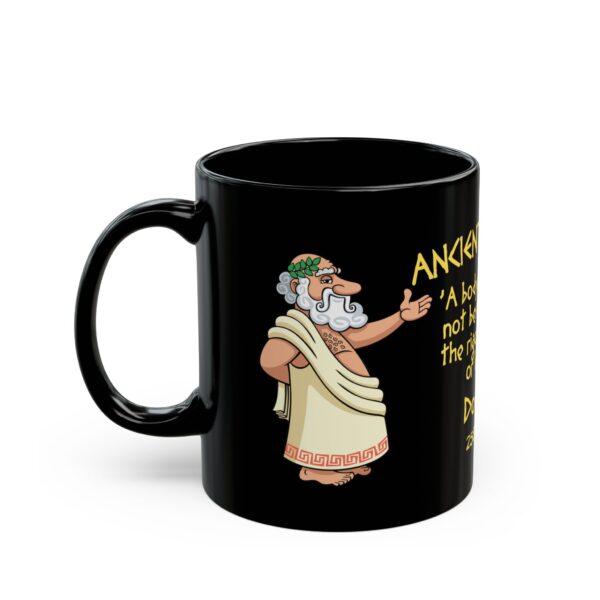 Ancient Wisdom (Dodgines, yellow letters) Black Ceramic Mug (11oz or 15oz) - Image 3